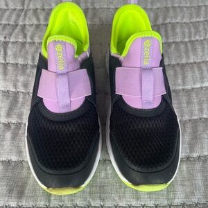 Black, purple, green, Zella running shoes